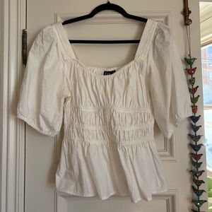 White Peasant Smocked Square-Neck Top